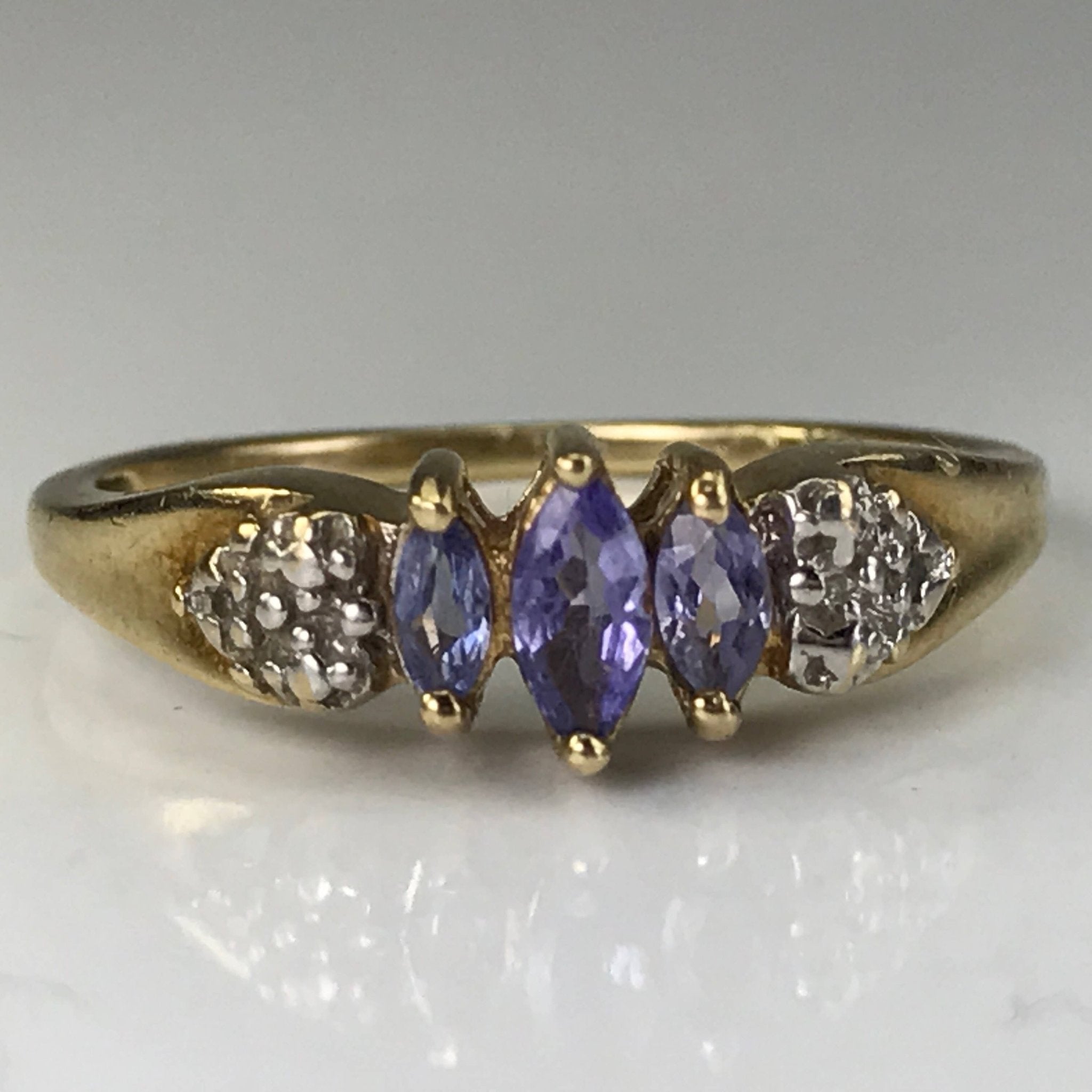 Vintage Tanzanite and Diamond Ring - 14K Yellow Gold Gemstone Band -  December Birthstone Jewelry Gift